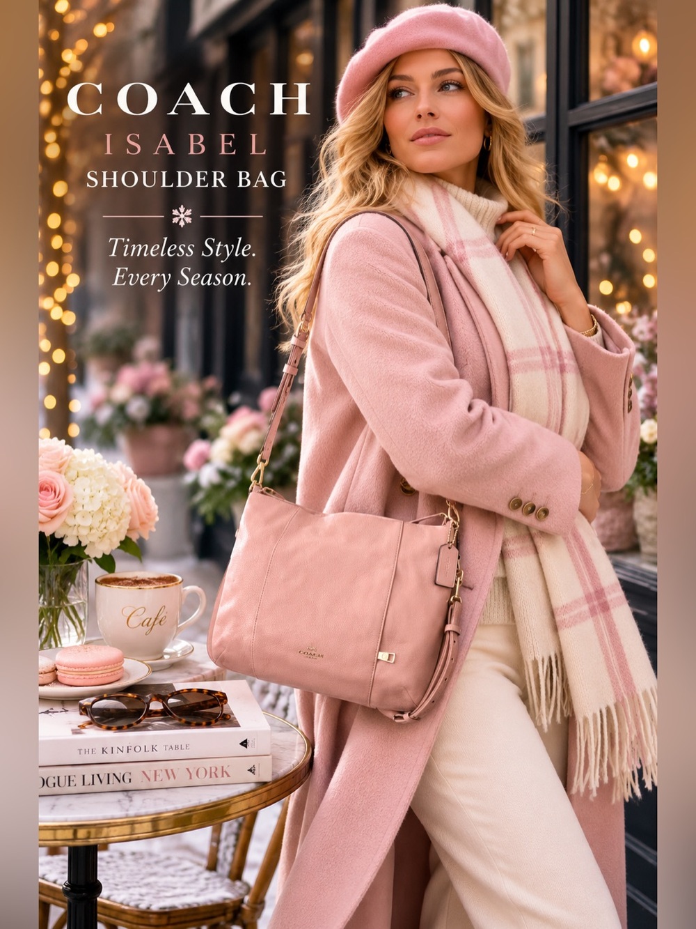 COACH Isabel Shoulder Bag in Blush Pink with Gold-Tone Hardware
